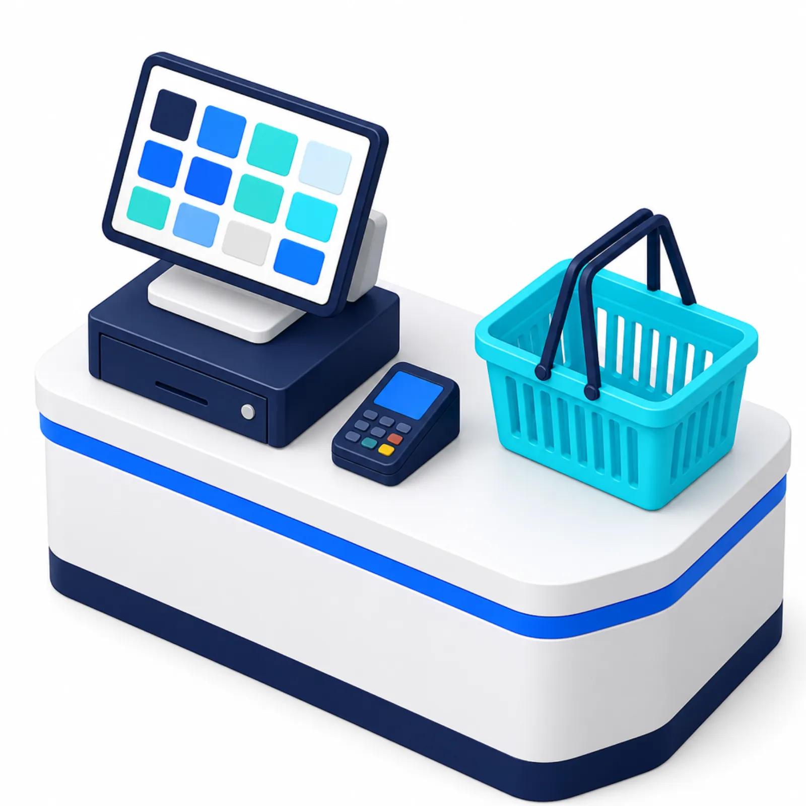Boutique en ligne, comptoir et écran de gestion du catalogue