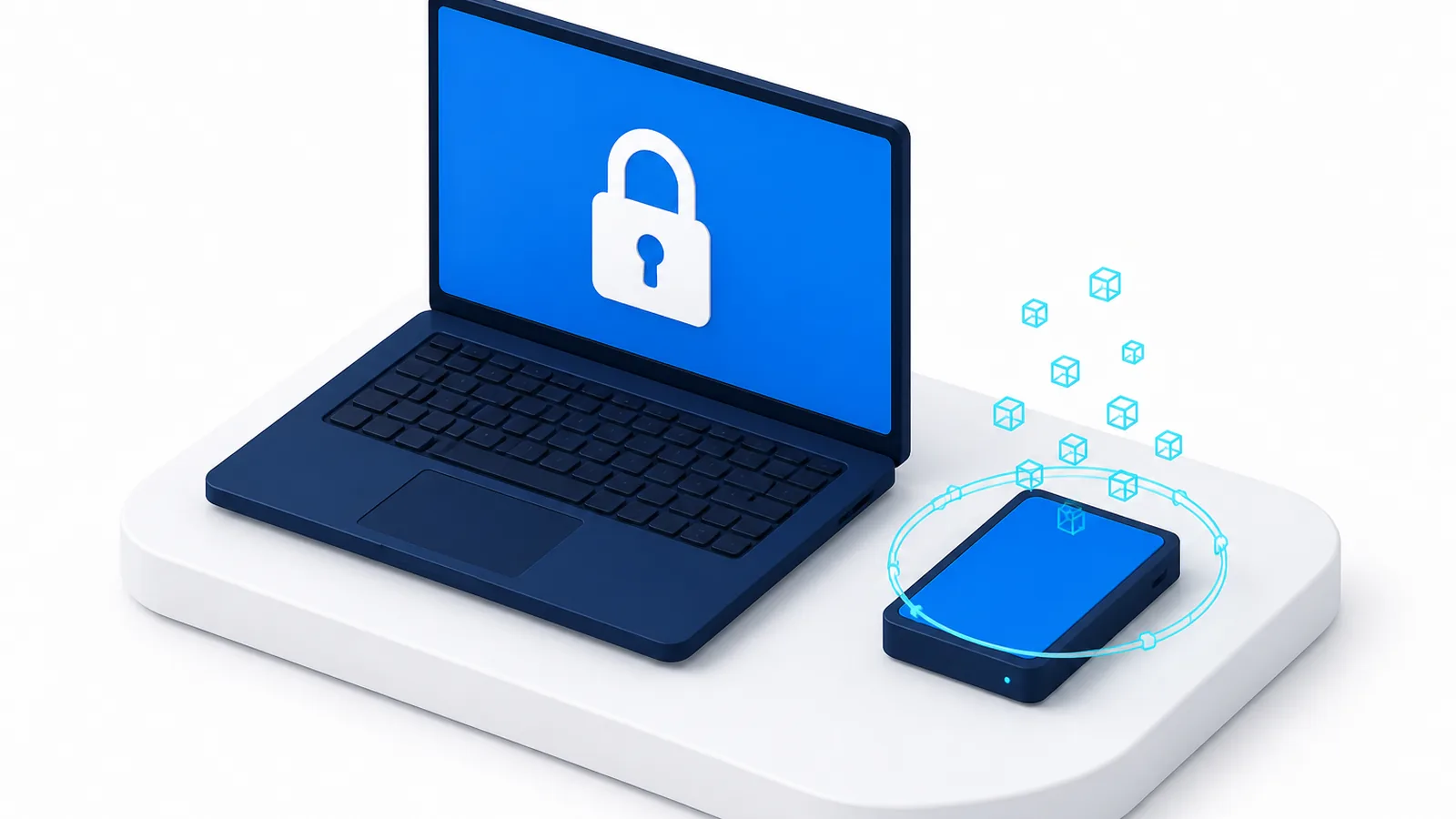 Cadenas posé sur un disque dur à côté d'un ordinateur portable