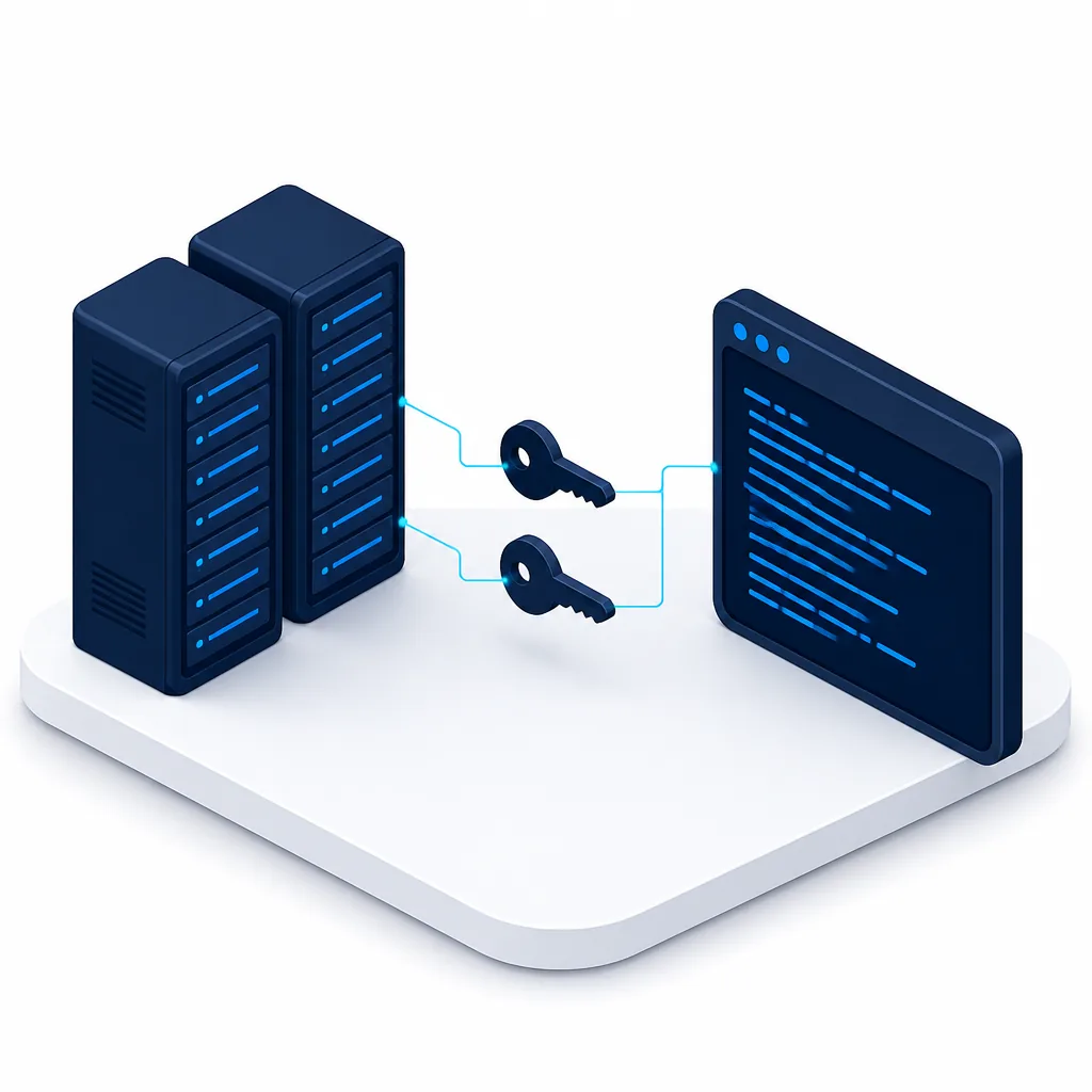 Serveurs Linux en baie reliés à une console d'administration par clés