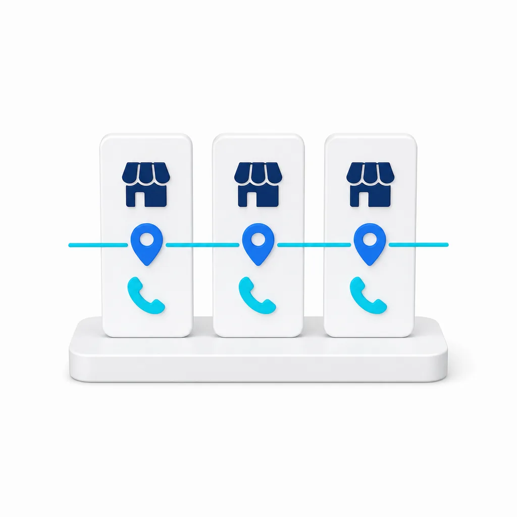 Nom, adresse, téléphone alignés sur plusieurs supports