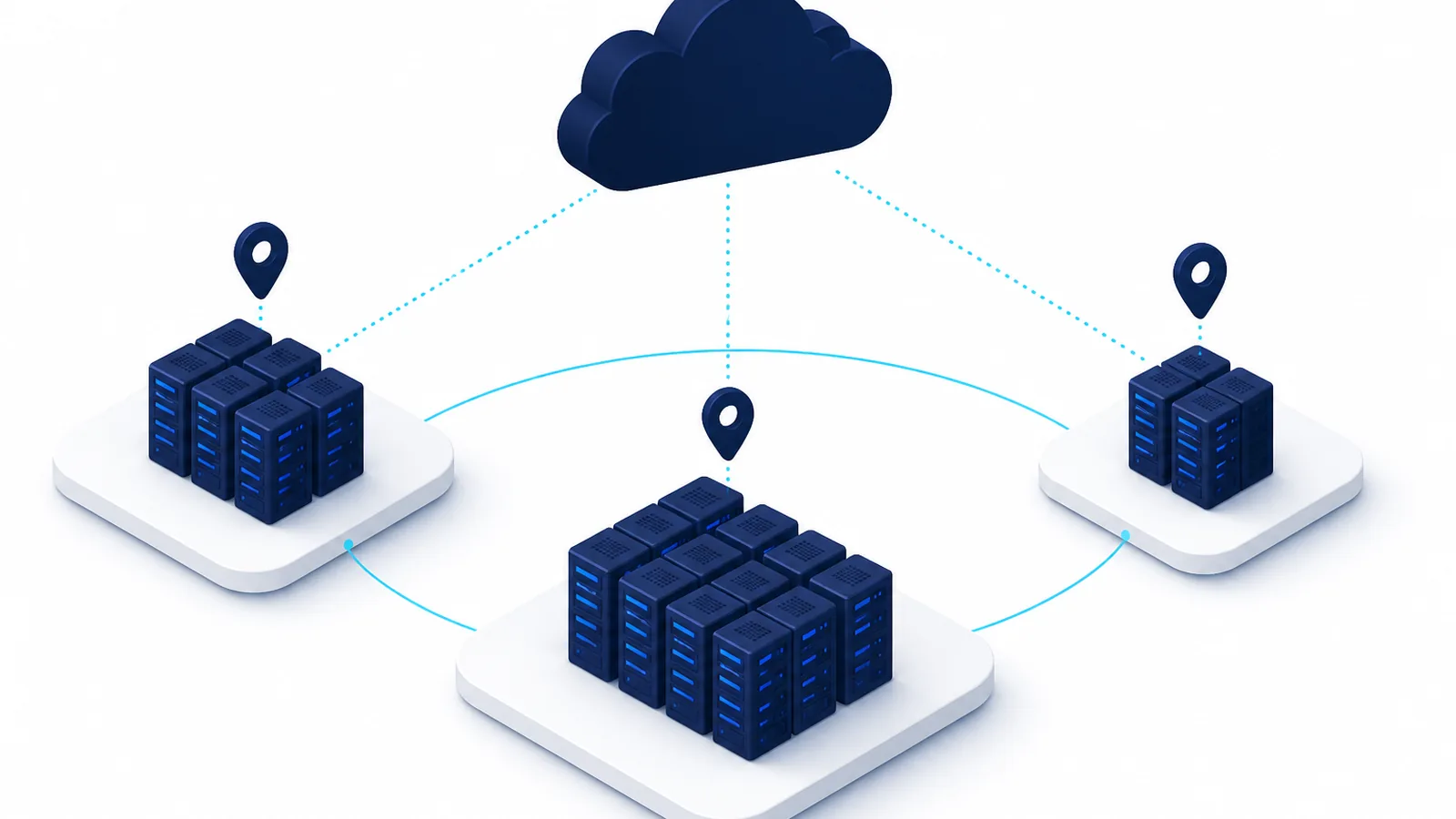 Plusieurs emplacements de centres de données reliés à un même cloud